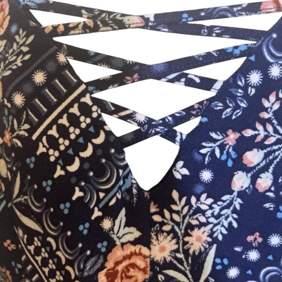 Y2K Boho Floral Maxi Romper Crisscross Top Split Skirt Overlay NoBo XL Shorts - Picture 9 of 11